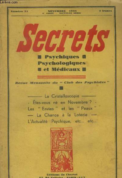 Secrets psychiques psychologiques et mdicaux n11, novembre 1934
