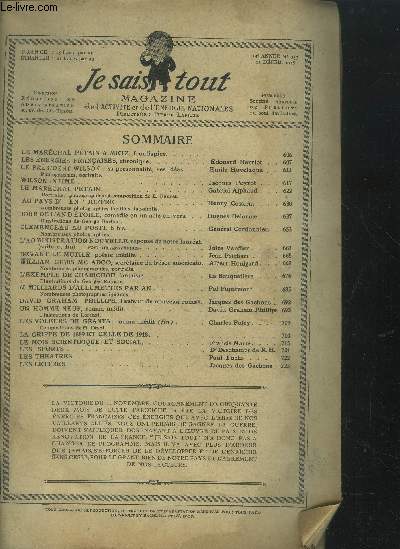 Je sais tout n157 , 15 dcembre 1918 : Les nergies franaises, par Herriot. Le Prsident ilson, par Hovelauqe. Wilson intime. Le marchal Patin. Au pays d'
