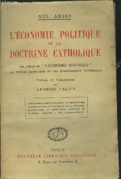 L'conomie Politique et la doctrine catholique Les Thses de 