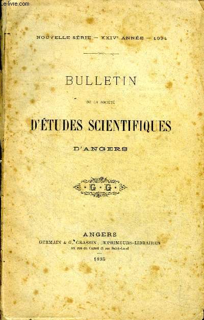 Bulletin de la socit d'tudes scientifiques d'Angers Nouvelle srie XXIV anne 1894