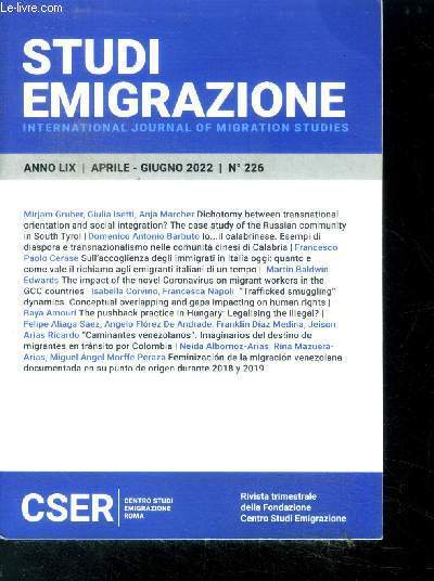 Studi emigrazione - international journal of migration studies - anno lix - aprile giugno 2022 - N226