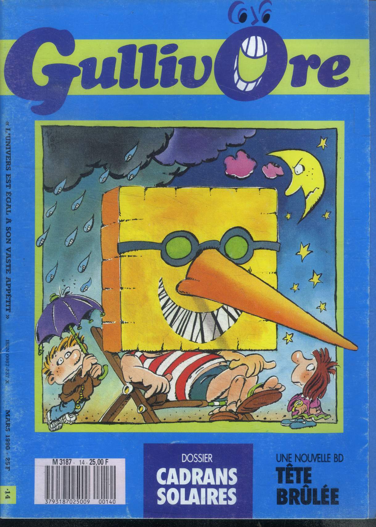 Gullivore N14 - mars 1990- cadrans solaires, bd tete brulee, gullivore, jeu indien bagh bandi, la cuisine de scopains, mathias, telecartes...