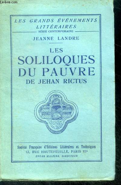 Les soliloques du pauvre de jehan rictus - collection Les Grands Evnements Littraires