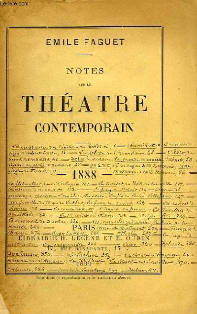 NOTES SUR LE THEATRE CONTEMPORAIN, 1888