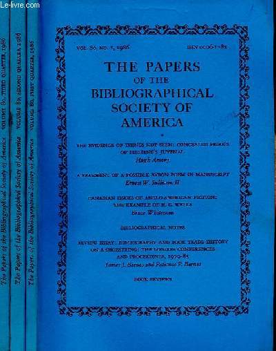 THE PAPERS OF THE BIBLIOGRAPHICAL SOCIETY OF AMERICA, VOL. 80, N 1, 2, 3, 1986