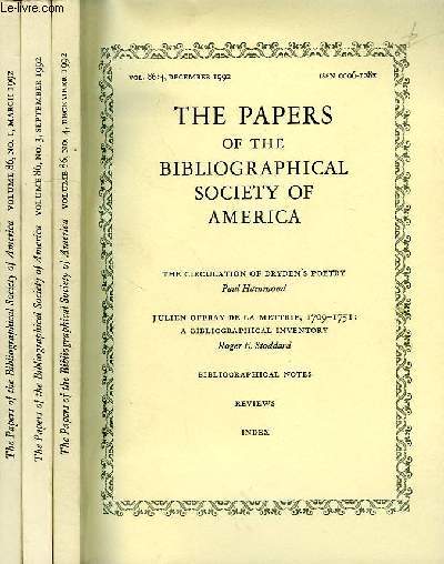 THE PAPERS OF THE BIBLIOGRAPHICAL SOCIETY OF AMERICA, VOL. 86, N 1, 3, 4, 1992
