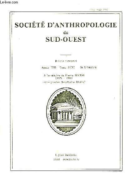 SOCIETE D'ANTHROPOLOGIE DU SUD-OUEST, ANNEE 1988, TOME XXIII, 3e TRIMESTRE