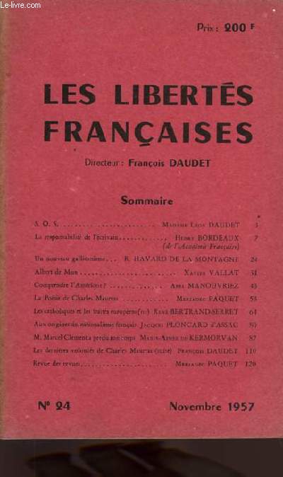 LES LIBERTES FRANCAISES, N 24, NOV. 1957