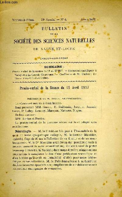 BULLETIN DE LA SOCIETE DES SCIENCES NATURELLES DE SAONE-ET-LOIRE, NOUVELLE SERIE, 23e ANNEE, N 4, AVRIL 1897