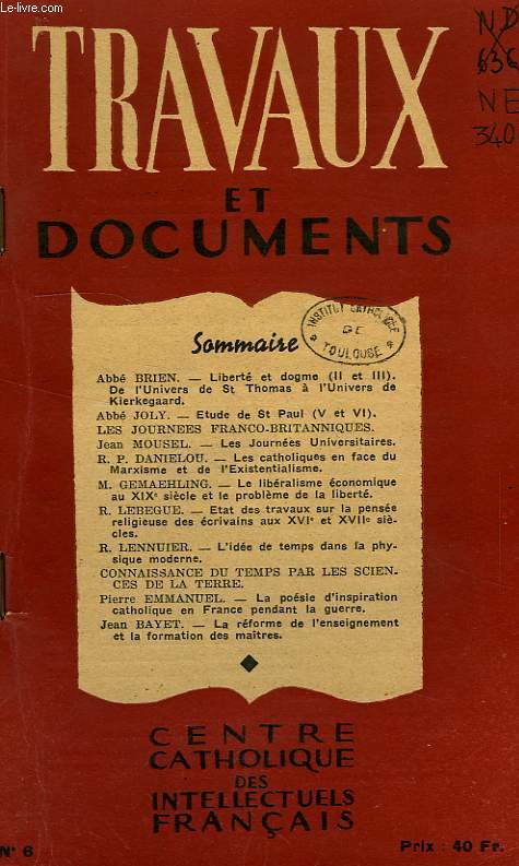 TRAVAUX ET DOCUMENTS, N 6, MAI 1946