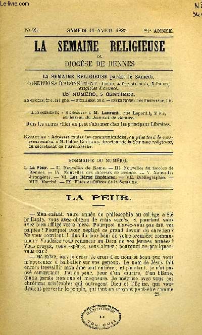 LA SEMAINE RELIGIEUSE DU DIOCESE DE RENNES, 21e ANNEE, N 25, AVRIL 1885