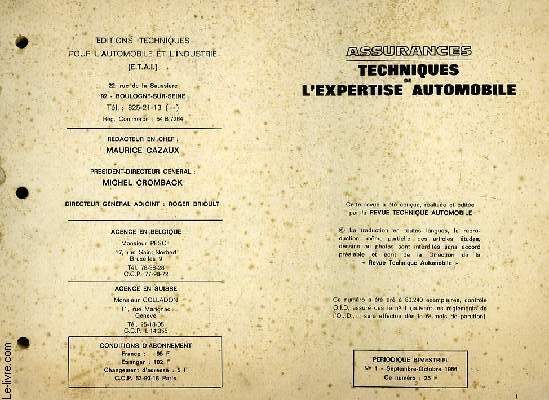 ASSURANCES TECHNIQUES DE L'EXPERTISE AUTOMOBILE, N 1, SEPT.-OCT. 1966