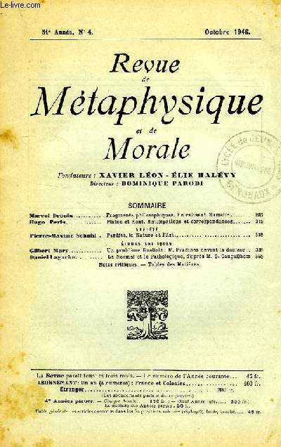 REVUE DE METAPHYSIQUE ET DE MORALE, 51e ANNEE, N 4, OCT. 1946