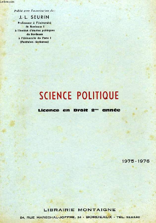 SCIENCE POLITIQUE, LICENCE DE DROIT 2e ANNEE
