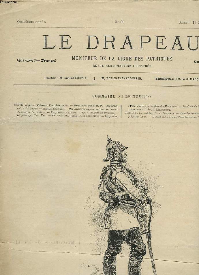 LE DRAPEAU, MONITEUR ILLUSTRE DE LA LIGUE DES PATRIOTES, 4e ANNEE, N 38, 19 SEPT. 1885