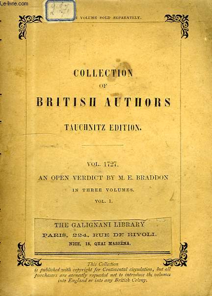AN OPEN VERDICT, A NOVEL (VOL.1727), IN THREE VOLUMES, VOLUME I