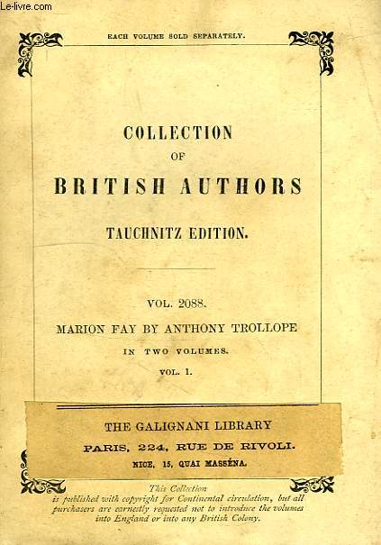 MARION FAY, A NOVEL (VOL. 2088), IN TWO VOLUMES, VOLUME I