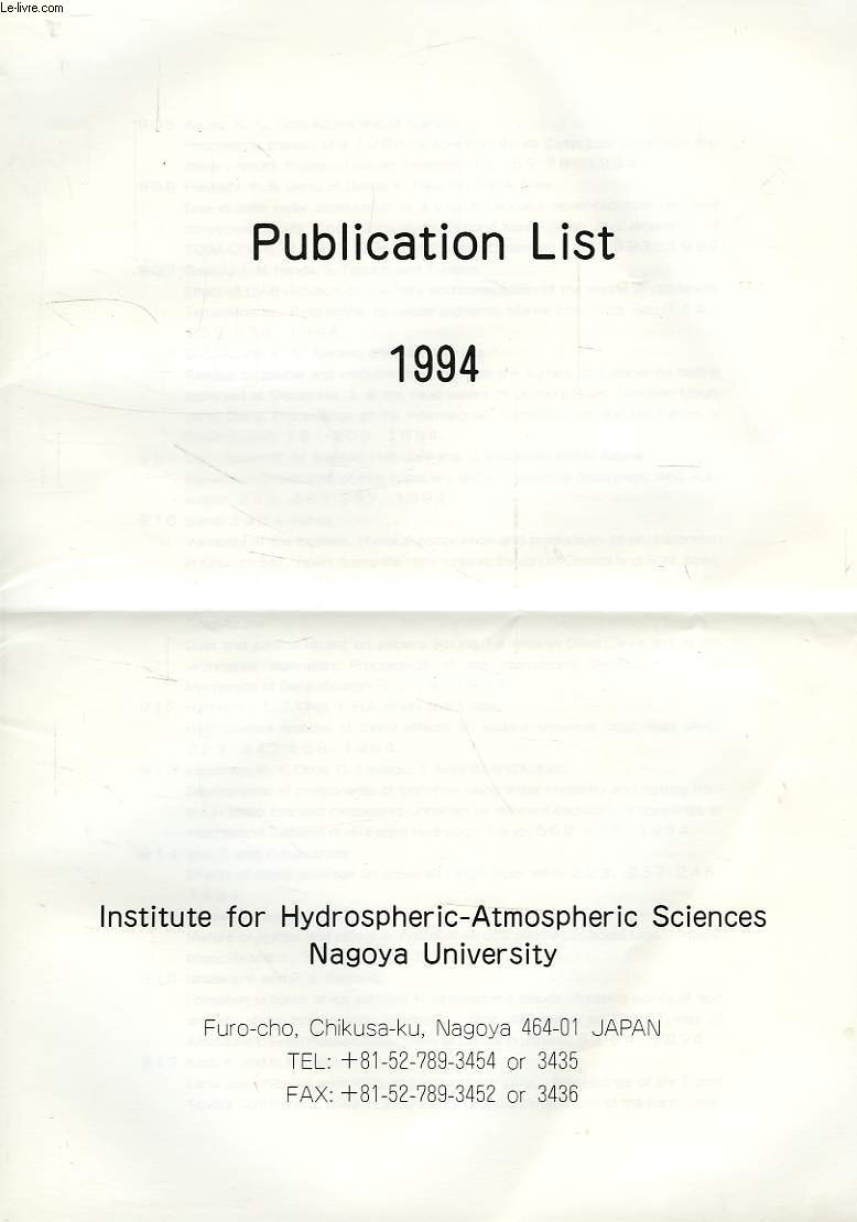 IHAS, NAGOYA UNIVERSITY, PUBLICATION LIST, 1994