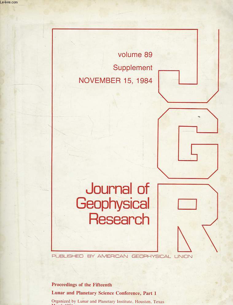 JOURNAL OF GEOPHYSICAL RESEARCH, VOL. 89, SUPPLEMENT, NOV. 15, 1984