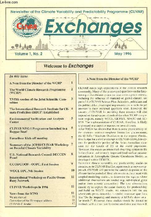 EXCHANGES, VOL. 1, N 2, MAY 1996, NEWSLETTER OF THE CLIMATE VARIABILITY AND PREDICTABILITY PROGRAMME (CLIVAR)
