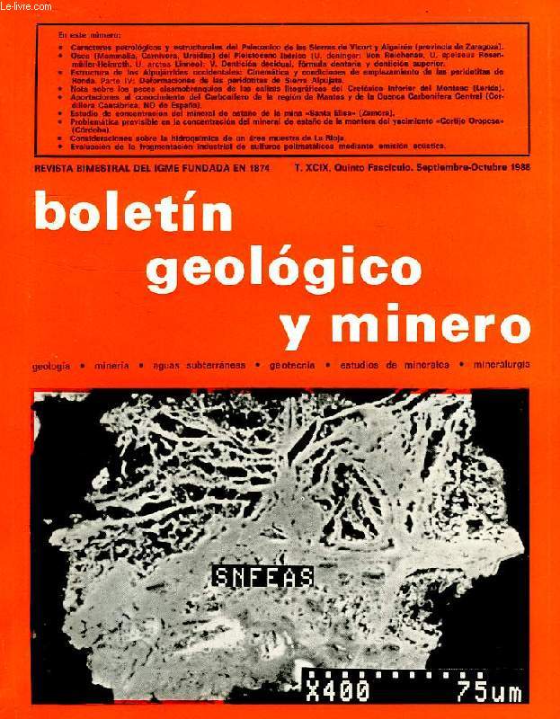 BOLETIN GEOLOGICO Y MINERO, REVISTA BIMESTRIAL DEL IGME FUNDADA EN 1874, T. XCIX, QUINTO FASC., SEPT.-OCT. 1988