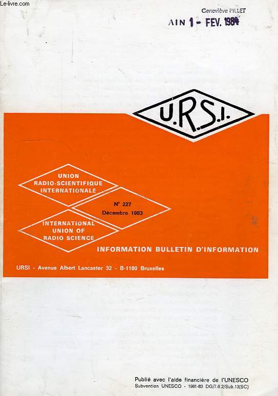 URSI, INFORMATION BULLETIN, N 227, DEC. 1983