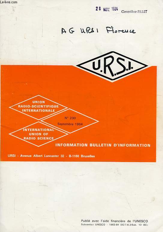 URSI, INFORMATION BULLETIN, N 230, SEPT. 1984