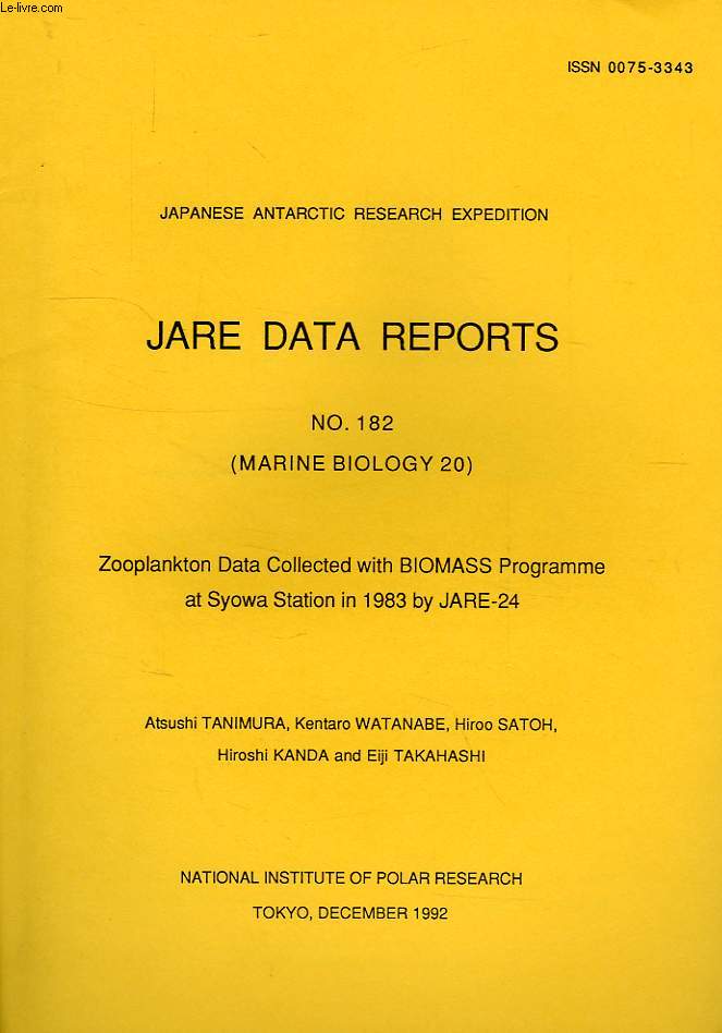 JARE DATA REPORTS, N 182, MARINE BIOLOGY 20, ZOOPLANKTON DATA COLLECTED WITH BIOMASS PROGRAMME AT SYOWA STATION IN 1983 BY JARE-24