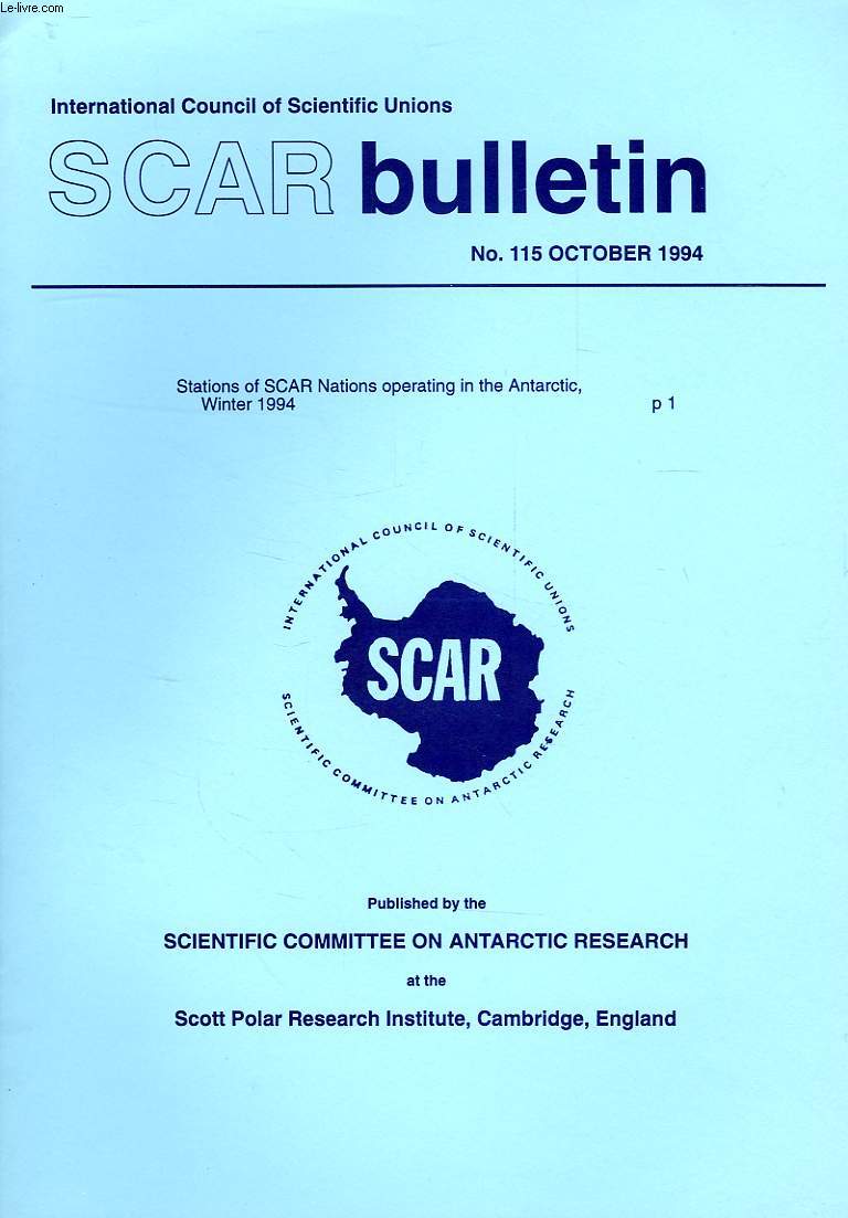 SCAR BULLETIN, N 115, OCT. 1994, STATIONS OF SCAR NATIONS OPERATING IN THE ANTARCTIC, WINTER 1994