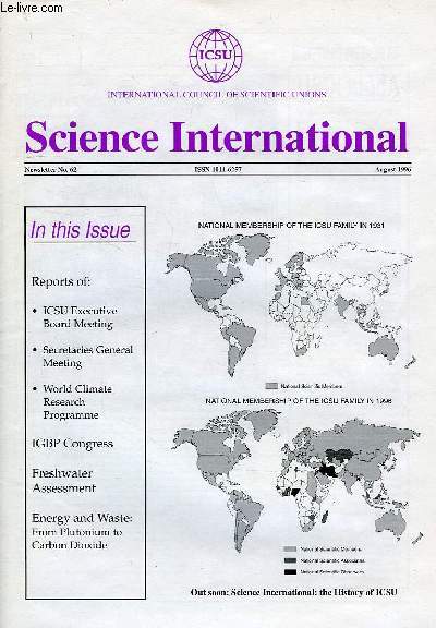 SCIENCE INTERNATIONAL, NEWSLETTER N 62, AUGUST 1996