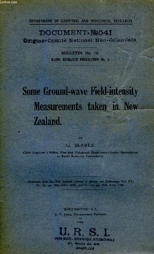 SOME GROUND-WAVE FIELD-INTENSITY MEASUREMENTS TAKEN IN NEW ZEALAND