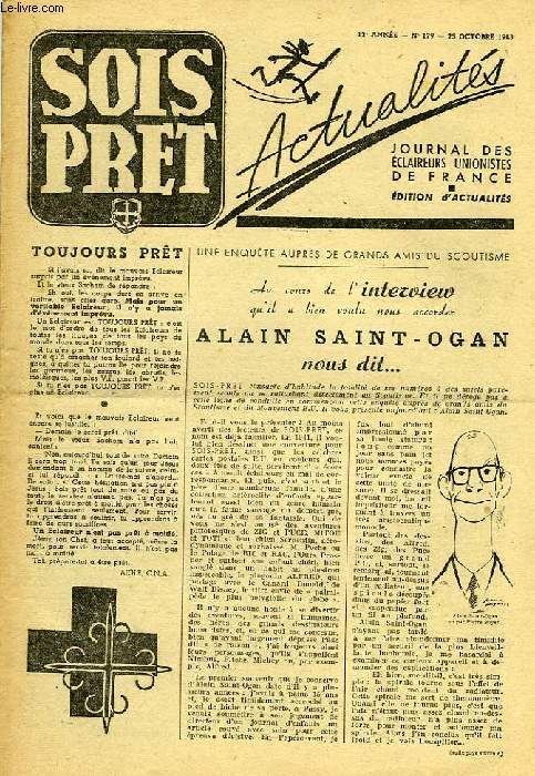 SOIS PRET, JOURNAL DES ECLAIREURS UNIONISTES DE FRANCE, ACTUALITES, 12e ANNEE, N 179, OCT. 1943