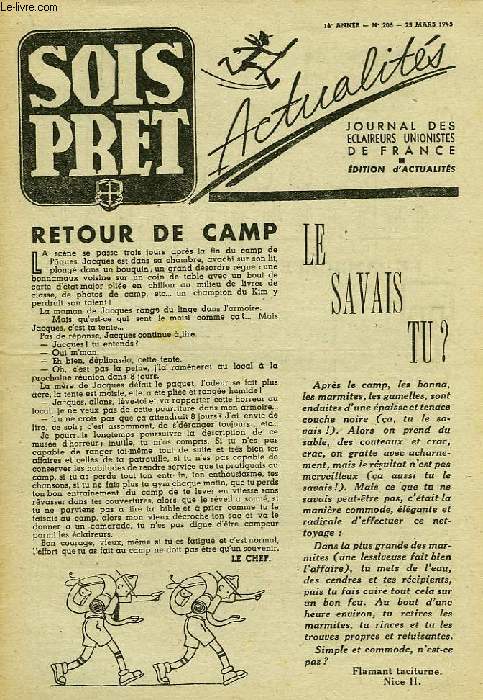 SOIS PRET, JOURNAL DES ECLAIREURS UNIONISTES DE FRANCE, ACTUALITES, 14e ANNEE, N 206, MARS 1945