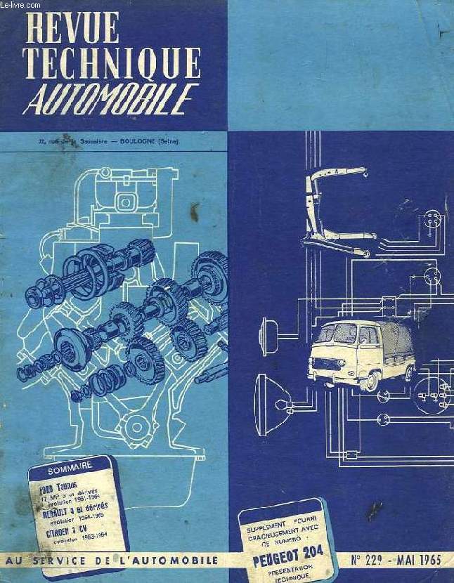 REVUE TECHNIQUE AUTOMOBILE, N 229, MAI 1965