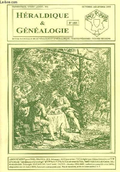 HERALDIQUE & GENEALOGIE, XXXIVe ANNEE, N4, N 165, OCT.-DEC. 2002