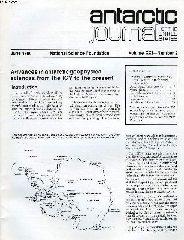 ANTARCTIC JOURNAL OF THE UNITED STATES, VOL. XXI, N 2, JUNE 1986