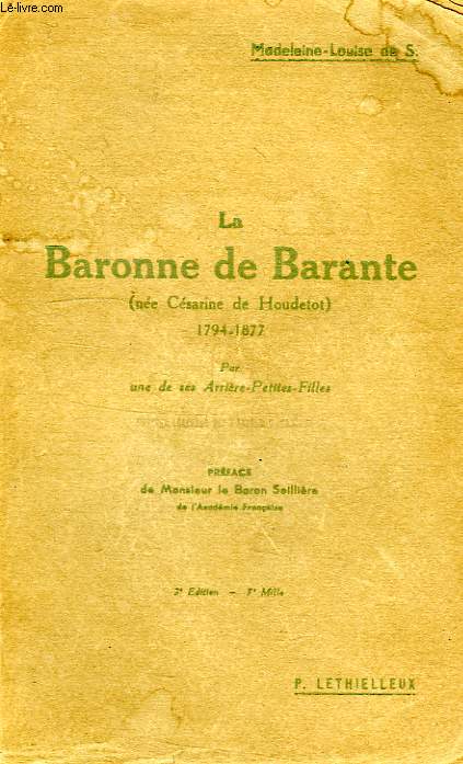 LA BARONNE DE BARANTE (NEE CESARINE HOUDETOT), 1794-1877