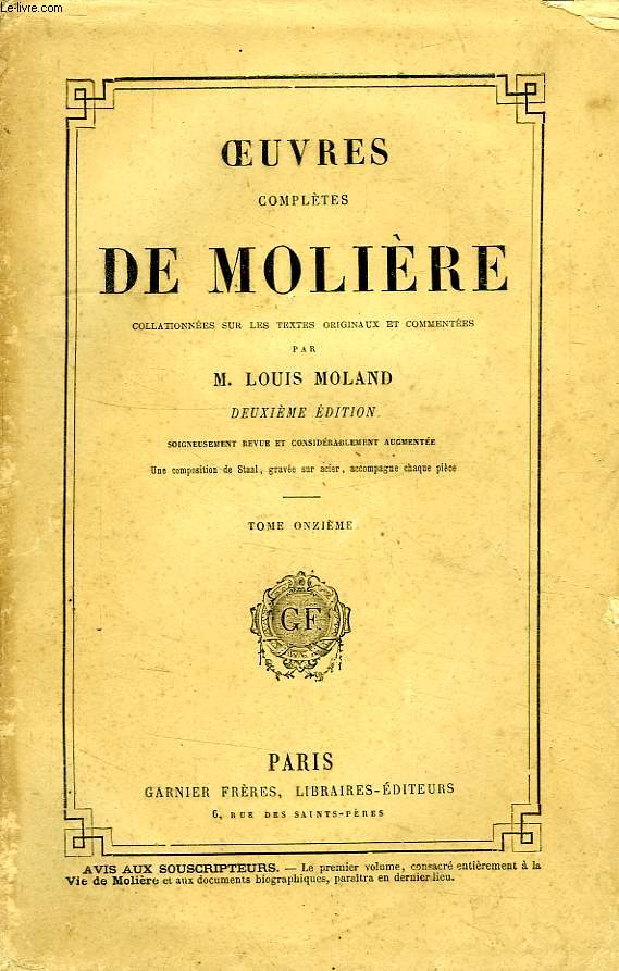 OEUVRES COMPLETES DE MOLIERE, TOME XI