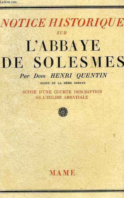 NOTICE HISTORIQUE SUR L'ABBAYE DE SOLESMES