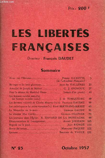 LES LIBERTES FRANCAISES, N 23, OCT. 1957