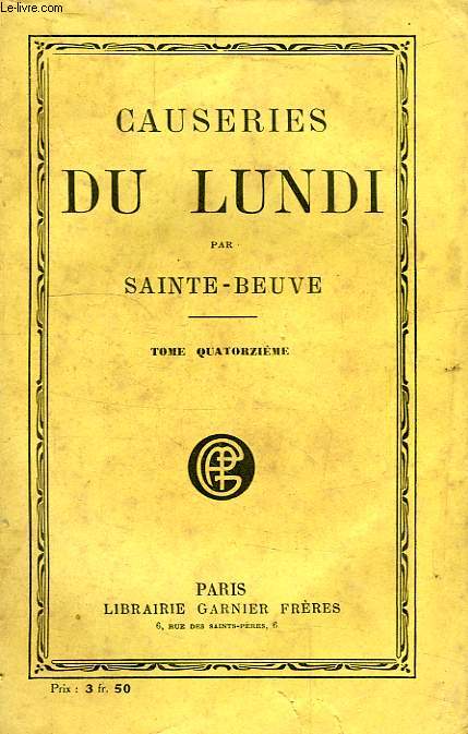 CAUSERIES DU LUNDI, TOME XIV