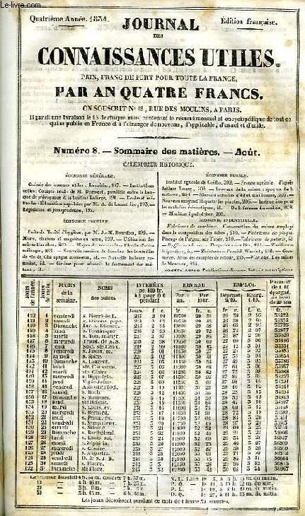 JOURNAL DES CONNAISSANCES UTILES, N 8, 4e ANNEE, AOUT 1834, LAVOISIER