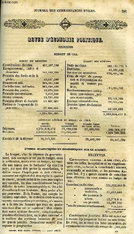 JOURNAL DES CONNAISSANCES UTILES, N 8, AOUT 1843