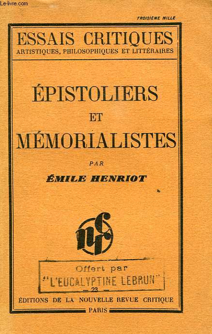EPISTOLIERS ET MEMORALISTES