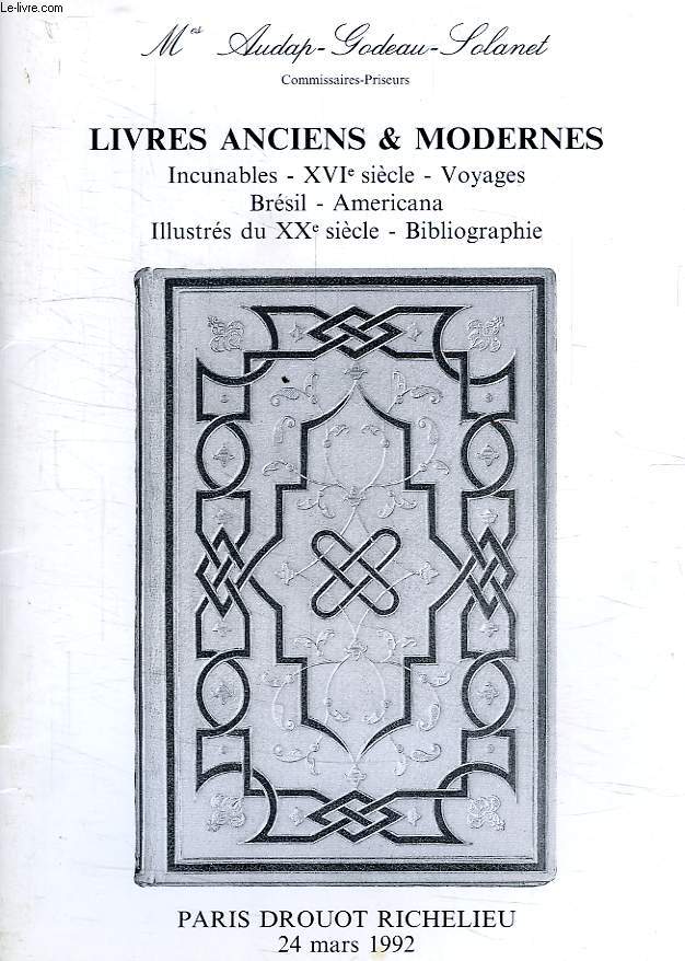 LIVRES ANCIENS ET MODERNES, DROUOT-RICHELIEU, 24 MARS 1992