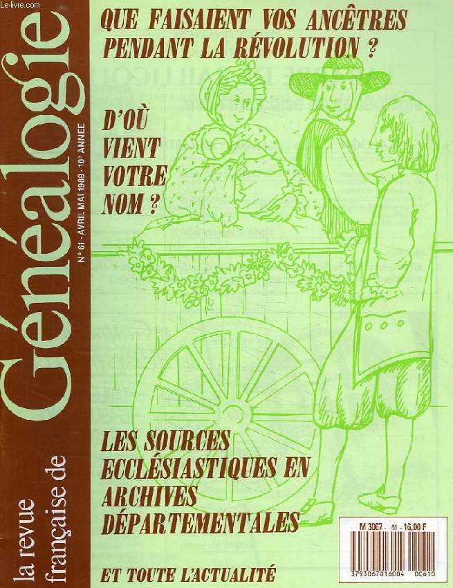 LA REVUE FRANCAISE DE GENEALOGIE, N 61, AVRIL-MAI 1989