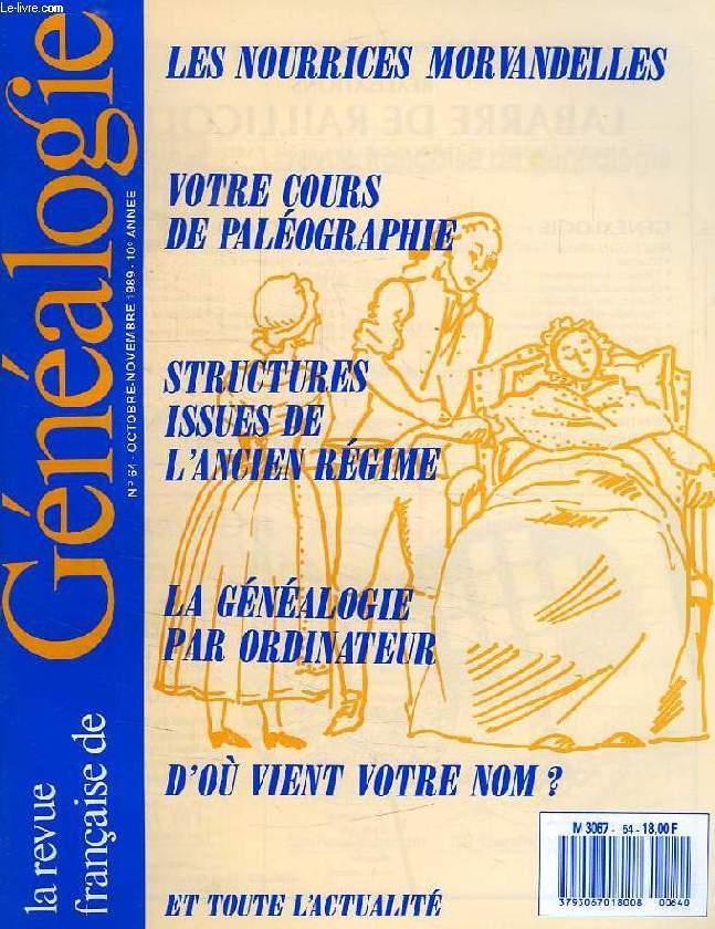 LA REVUE FRANCAISE DE GENEALOGIE, N 64, OCT.-NOV. 1989