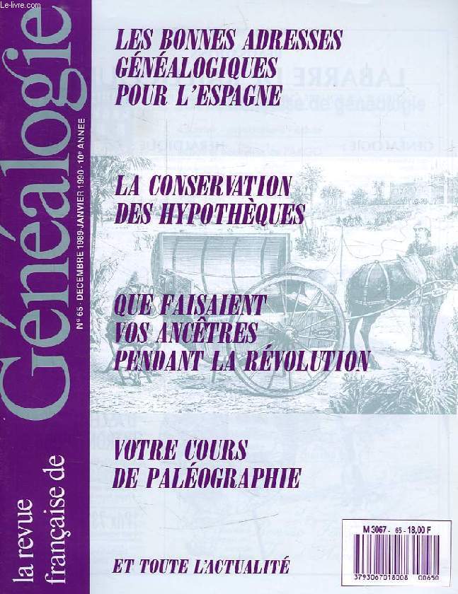 LA REVUE FRANCAISE DE GENEALOGIE, N 65, DEC.-JAN. 1989-1990