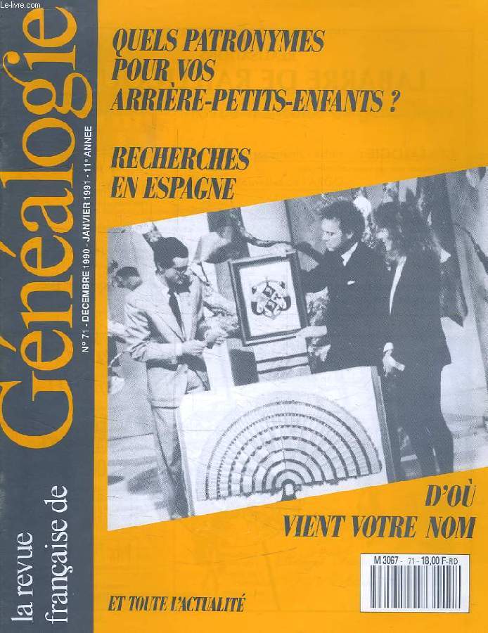 LA REVUE FRANCAISE DE GENEALOGIE, N 71, DEC.-JAN. 1990-1991
