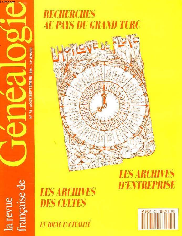 LA REVUE FRANCAISE DE GENEALOGIE, N 75, AOUT-SEPT. 1991